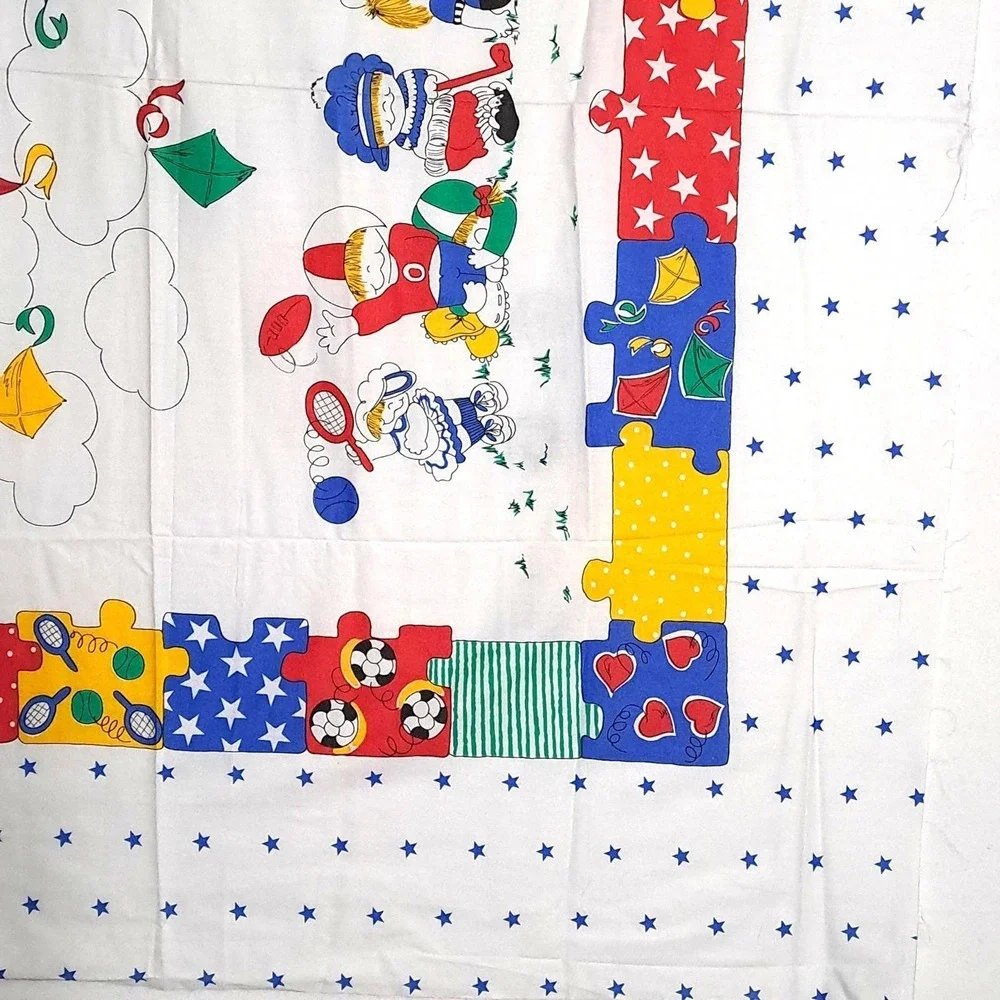 Vintage Kids Sports Fabric Panel 35x44 Pillow Sham Wall Hanging White Multi‎